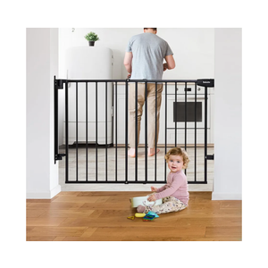 Babelio 29.7-46.5" No Bottom Bar Baby/Dog Gate for Stairs, House and Doorways, Auto Close Safety Pet Gates with Large Walk Thru Door, Hardware Mount, Black