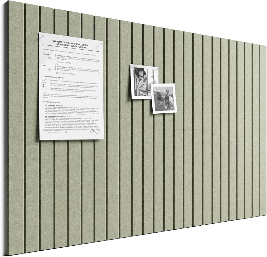 Bumusty Large Cork Board Alternative-36 x 24" Felt Bulletin Board Tiles, with 30 Pushpins, 40 Adhesive Tabs, Fine-Stripe 6-Pack, Cork Boards for Office Push Pin Board Felt Board-Sage