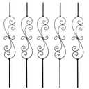 S10 - Wrought Iron Balusters Set of 5 Deck Balusters - Decorative Metal Balusters for Decks S Scroll - 1/2-inch Hollow Iron Spindles Satin Black Metal Railing