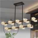 Double Tier Modern Crystal 18 Head Dining Room Chandelier, Semi Recessed Ceiling Light, Black Metal Crystal Chandelier for Kitchen Island Farmhouse Dining Room, Living Room (40)