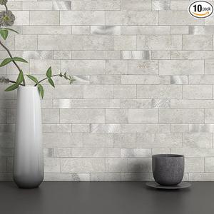 MOFIT Backsplash Tile for Kitchen Peel and Stick Stone Matte Finish, Bathroom Tiles Stickers 3D Wall Panel Linear Mosaic Marble Backsplash Waterproof(10sheets, Cement Grey)