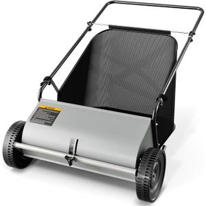 26" Push Lawn Sweeper with 7 Cu.Ft Hopper, 4-Brush Leaf Collector Picker