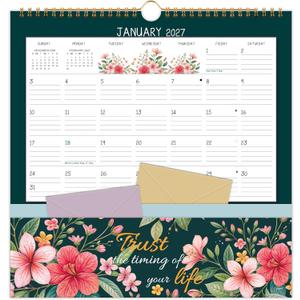 2026-2027 Wall Calendar - Pocket Calendar, 11.7" x 11.7", 2026-2027 Calendar with Pockets, Jul. 2026 - Dec. 2027,Wall Calendar 18 Month with One Pockets, Calendars for Office School Home, Golden Twin Wire Binding, Premium Paper - 12 Different Floral