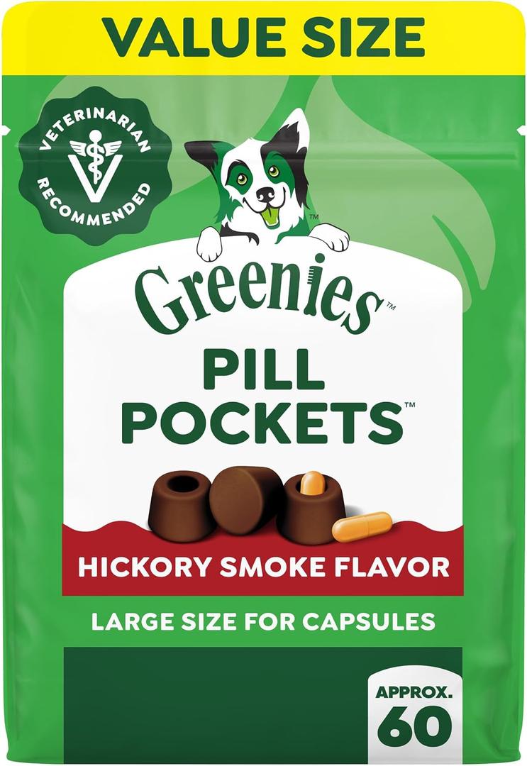 Greenies Pill Pockets for Dogs Large Size, Dog Treat Pouch for Capsule Medication, Hickory Smoke Flavor, 15.8 oz. Pouch (EXP 05/03/27)