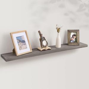Axeman Floating Shelves for Wall, Rustic Elm Wood 48'' 8" Deep Wall Shelf with Invisible Bracket, Large Long Wall Mounted Storage Shelves for Living Room, Bedroom, Kitchen, Bathroom Decor, Grey (48 inches)