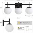 AIJIASI Black Bathroom Vanity Light, 3-Light Bathroom Lighting Fixtures Over Mirror with Milky White Globe Glass Shade, Mid Century Modern Vanity Lights Fixture Over Mirror 22.4 Inch