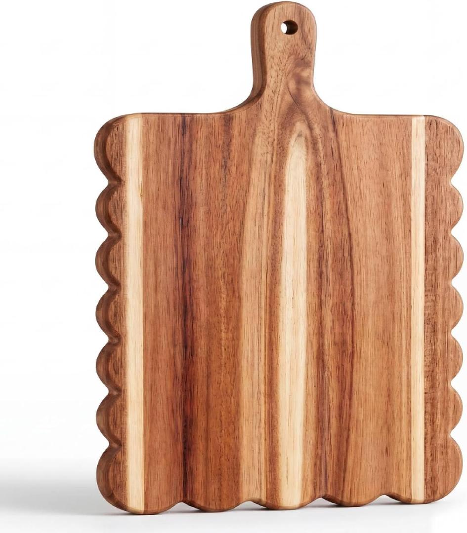 Patelai Scalloped Wood Cutting Board with Handle 17 x 13 Inch Decorative Cutting Board Rectangular Charcuterie Boards Decoration Charcuterie Trays for Kitchen Cheese Bread Vegetables Wedding Gift
