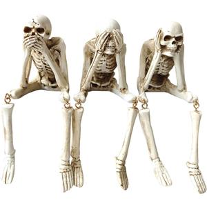 Halloween Skeleton Statues Set of 3  See No Evil, Hear No Evil, Speak No Evil, Resin Skull Figurines for Gothic Home Decorations, Shelf Mantel Decor, Tabletop Halloween Decor Indoor (3-Piece Set)
