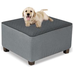 NeColorLife Ottoman Cover Square Waterproof Ottoman Slipcover Thick Storage Footrest Stool Covers Furniture Protector for Pets,Kids(Large Size,Dark Gray)