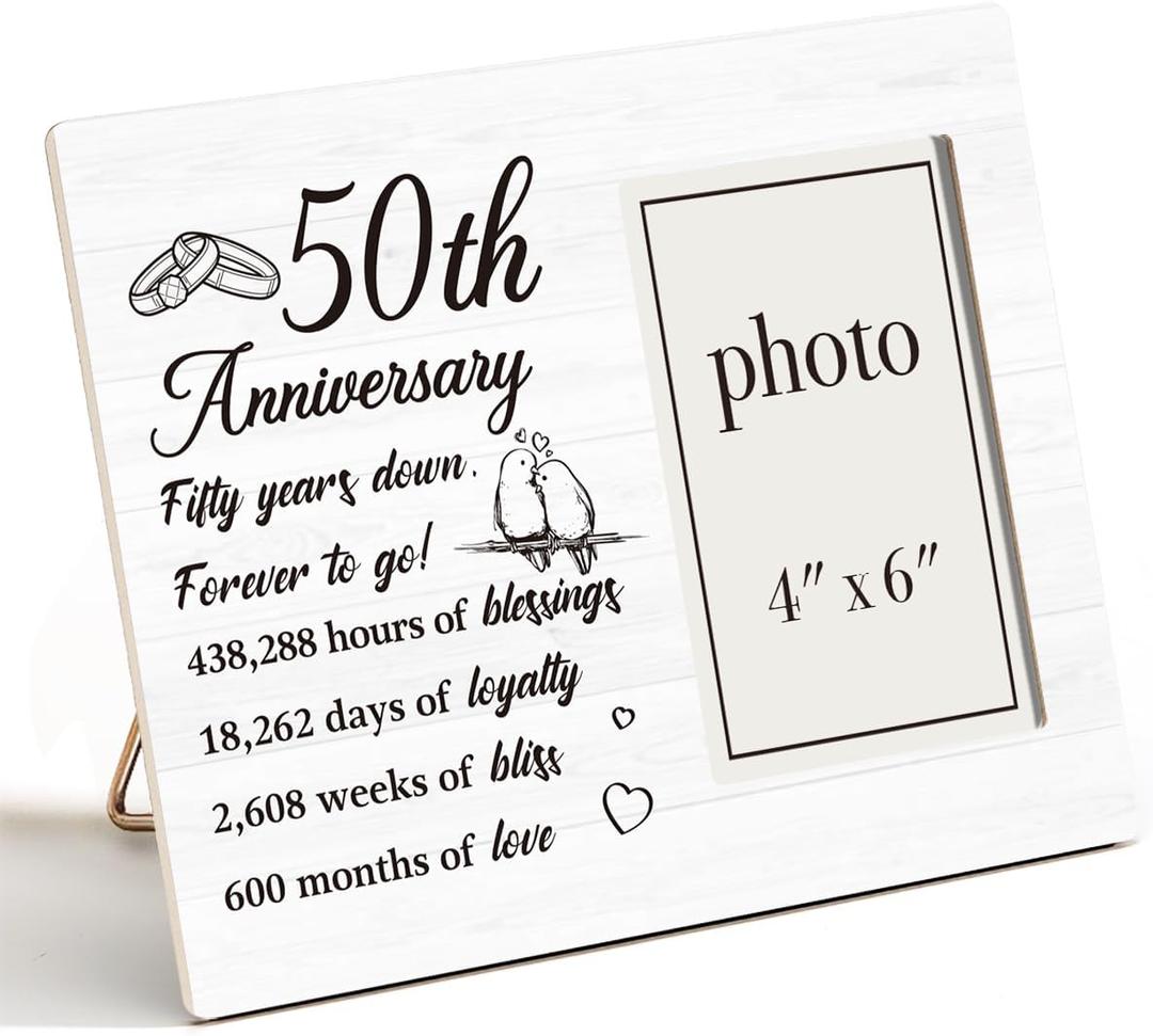 50th Anniversary Picture Frame, 50th Anniversary Wedding Gifts for Parents Couple, Fifty Years Down Photo Frame for 4 x 6 Inch Photo