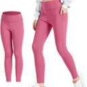 Girls Leggings with 2 Pockets Soft Stretchy Athletic Leggings for Girls Dance Workout Running Yoga Activewear (10-12 Years, Red)