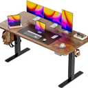 Huuger 55 x 28 Large Electric Standing Desk, Height Adjustable Computer Desk, 27.6" Deep Desktop, Stand up Gaming Office Desk with 2 Hooks, 3 Preset Heights, for Home Office, Rustic Brown (55*28 inch (no outlets))