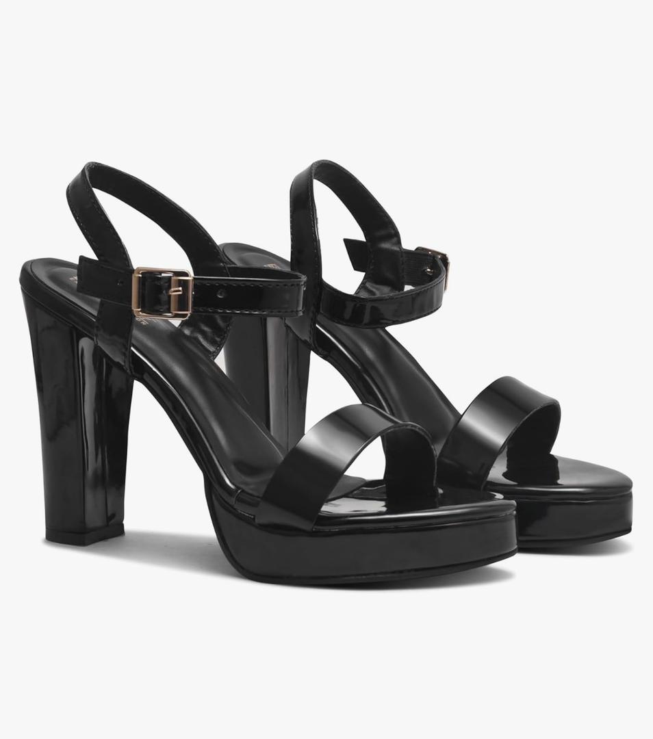 Classy Black Patent Block Heels for Women and Girls – Elegant Comfortable High Heel Sandals for Parties, Weddings, and Special Occasions 7.5