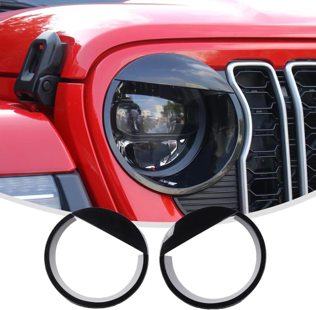 Linksip Angry Eye Headlight Covers Compatible with 2024 2025+ Jeep Wrangler JL 4XE & Gladiator JT Sport Rubicon Sahara Willys Mojave, Head Lamp Angry Bird Bezel Rings, Exterior Accessories(Black)
