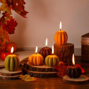 MTLEE 6 Pieces Thanksgiving Pumpkin Shaped Soy Candles Fall Scented Tealight Candles Home Decor Handmade Thanksgiving Gifts for Bedroom Bathroom Party(Orange, Green,Pumpkin)