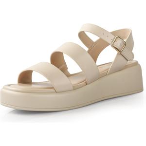 Ankis Platform Sandals Two Bands Open Toe Heeled Sandals with Adjustable Ankle Strap Comfortable and Lightweight Wedge Shoes in Summer (11, Nude Pu)