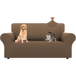 LURKA Stretch Loveseat Sofa Slipcovers 1 Piece Couch Covers for Sofa Furniture Protector Full Sofa Covers with Elastic Bottom for Kids and Dog (Camel, Medium)