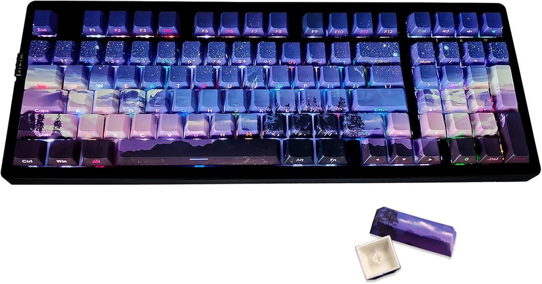 JSJT PBT Keycaps-Side Printed Keycap Set Double Shot Shine Through Custom Keycap 126 Keys Cherry Profile Gradient Purple Dawn Themed Keycaps for Cherry Mx Switchs Mechanical Keyboard