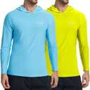 2 Pack Mens UPF 50+ Fishing Shirts Long Sleeve UV Sun Hoodie Quick-Dry Swim Rash Guard Lightweight Shirt for Outdoor (XL)