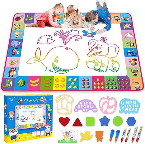 Water Doodle Mat - Kids Painting Writing Doodle Toy Board - Color Doodle Drawing Mat Bring Magic Pens Educational Toys for Age 3 4 5 6 7 8 9 10 11 12 Year Old Girls Boys Age Toddler Gift (Pink)