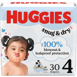 Huggies Size 4 Diapers, Snug & Dry Baby Diapers, Size 4 (22-37 lbs), 30 Count 