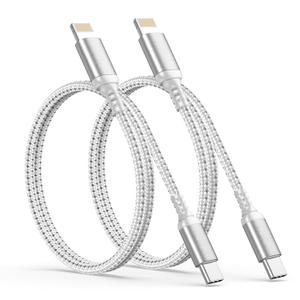 2FT USB C to Lightning Cable, iPhone Charger Cable 2 Pack MFi Certified Nylon Braided Fast Charging Type C to Lightning Cord for iPhone 14/13/12/11 Pro Max XR XS 8 Plus SE iPad(Gray)