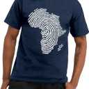 African Map Shirts for Men Africa Fingerprint-Themed T-Shirt African-American Tee Top (X-Large, Blue)
