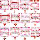 Ecally 96 Pcs Valentine's Day Bracelet Bulk Love Heart Pink Red Clay Beaded Bracelets Set for Stackable Stretch Party Favor Birthday Accessories Jewelry Gifts