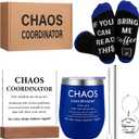 Chaos Coordinator Gift Set for Men Administrative Professional Day Gifts Manager Employee Appreciation Gift Include Tumbler Sock Chaos Coordinator Desk Sign Keychain for Coworker Staff(Light Color)