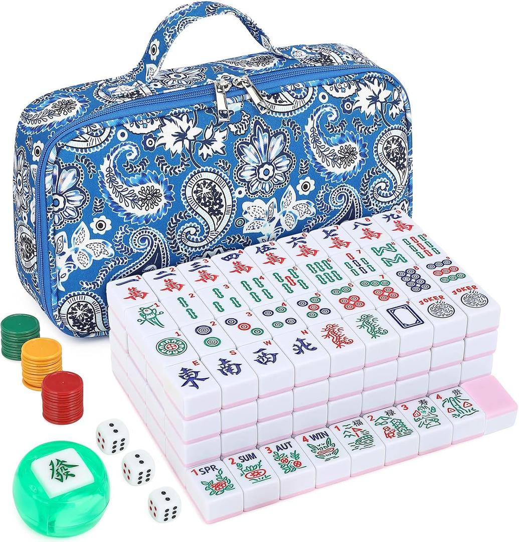 Suncle American Mahjong Tile Set X-Large 166 Pink Back Tiles 1.4" Large Size Tile with Carrying Travel Case, English Manual, Pro Complete Mahjongg Game Set