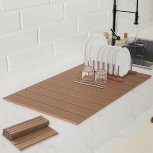 Dish Drying MatStone Drying Mat for Kitchen CounterHeat Resistant and Super Absorbent Foldable Bath mats,Made of Diatomaceous Earth and Leather.24.8"15.7" Brown