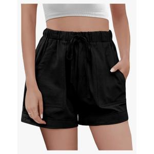Buauty Womens Shorts, Flowy Shorts for Women Trendy, Linen Comfy Beach Elastic Waist Shorts for Casual Summer Dressy, Large