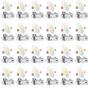 Amico 24 Pack 4 Inch 5CCT Ultra-Thin LED Recessed Ceiling Light with Junction Box, 2700K/3000K/3500K/4000K/5000K Selectable, 10W Eqv 60W, Dimmable Can Light, 800LM High Brightness Downlight - ETL&FCC (White)