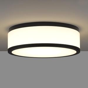 LED Flush Mount Ceiling Light, 15 inch, 24W Dimmable 3000K 4000K 5000K Matte Black Modern Round Ceiling Light Fixture for Kitchen, Hallway, Bathroom, Stairwell, LMS-054