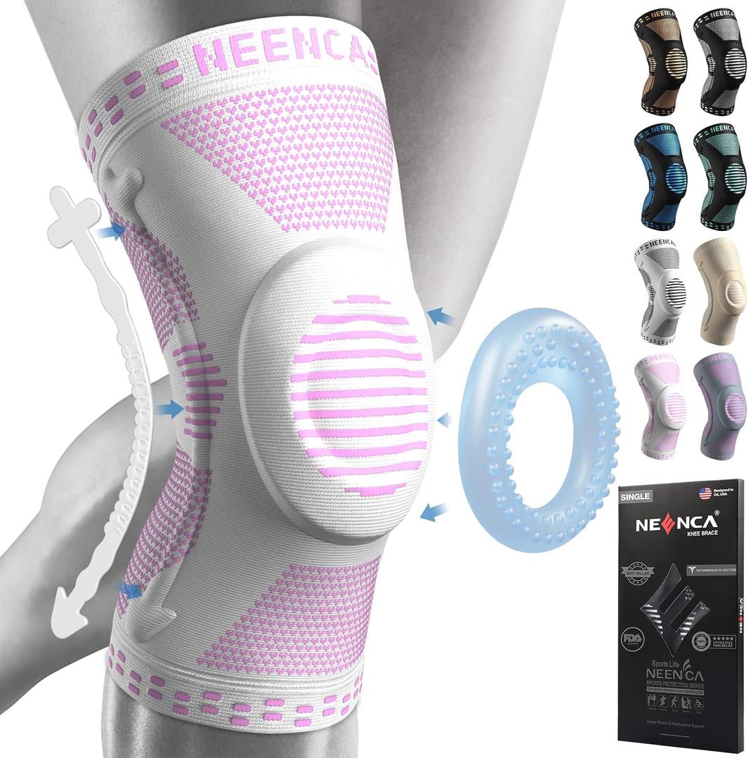 NEENCA Knee Brace for Women & Men, Medical Knee Support with Patella Pad & Side Stabilizers, Knee Compression Sleeve for Knee Pain, Meniscus Tear, ACL, Joint Pain, Runner, Workout - FSA/HSA Eligible (X-Large, Pink White)