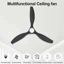 ocioc 52 Inch Black Ceiling Fans with Lights and Remote | Ultra Quiet,Reversible,Dimmable Light,Cool Comfort,6-Speed,Timers,Beep-Off,Easy to Install,Energy saving,Indoor/Covered Patio