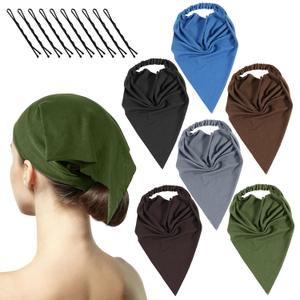 GoldenFleece 6 Pack Bandana Headbands for Women Elastic Boho Triangle Scarf Hair Kerchiefs with Non-Slip Clips Solid Color Bandanas for Women Fashionable Hair Accessories