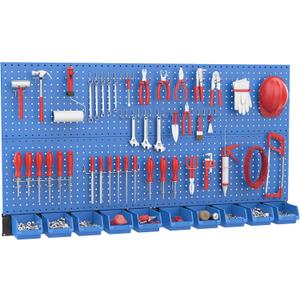 Ultrawall Pegboard Wall Organizer, Blue Metal Peg Board Panels, Garage Storage System with Hooks and Storage Bins, 59pcs