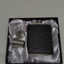 LHD HOME Hip Flasks for Men Leather Hip Flask Gift Set,Hip Flask 304 Stainless Steel Flask Set w/Funnel Shot Glasses Gift for Whiskey Rum Groomsman Best Man Usher Wedding-Leather Stripe Black-8oz