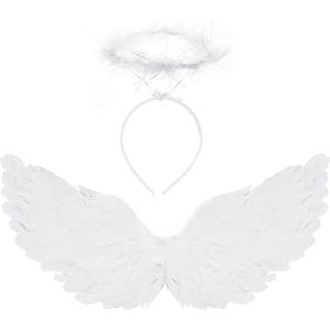 Angel Wings and Halo, Girls Toddler Angel Costume Accessories White Fairy for Halloween Outfit, Christmas Eve