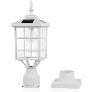 Kemeco ST4224Q-W Solar Post Light Outdoor Led Squared Frame Fixture with 3" Pier Mount Base for Garden Street Pole Landscape Yard Driveway Entryways (White) (White Lamp + Base)