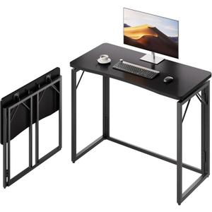 JOYMOOP Black 31.5" Folding Desk, No Assembly Small Foldable Desk for Home, Office, Wooden Top Folding Computer Desk for Working, Writing, Studying, 31.5" Width