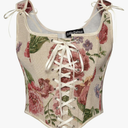Scarlet Darkness Corset Tops for Women Renaissance Lace Up Floral Overbust Boned Bustier Bodice 6