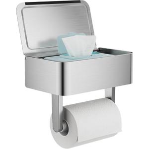 Toilet Paper Holder, Stainless Steel Wall Mount Bathroom Organizer with Shelf, Flushable Wipes Dispenser Storage Fits Any Bathroom and Hide Your Wet Wipes, Regular Roll (nickel)