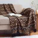 CASAAGUSTO Boho Throw Blanket - Brown Black Decorative Blankets with Tassel, Printed Flannel Bohemian Blanket for Chair, Bed, Sofa, Couch(50 * 60, Brown Black)