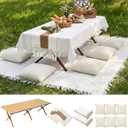 Novabright Picnic Kit Folding Picnic Table Extra Large Outdoor Boho Blanket Beige Table Runner Floor Pillow Covers Woven Cotton Oversize Washable for Camp Wedding (Cream White,Pillow Covers,10 Pcs)