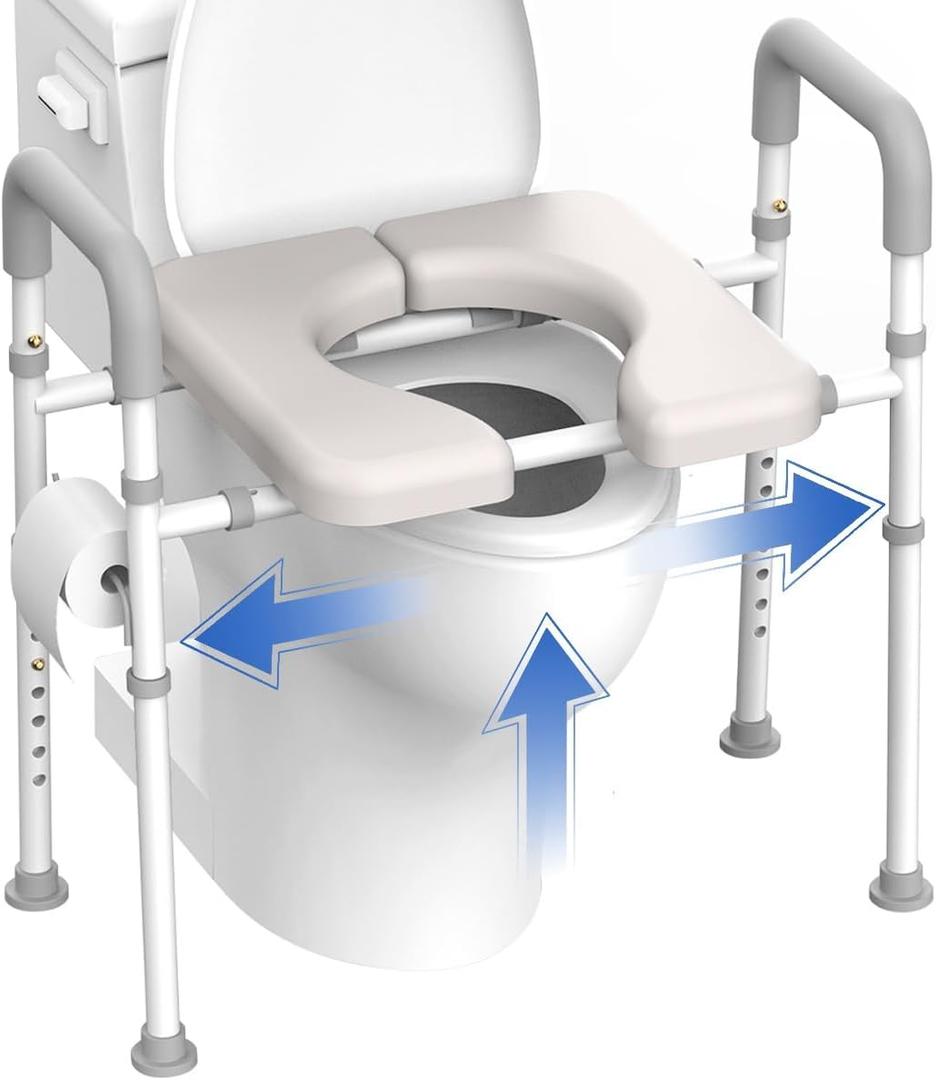 FSA/HSA Eligible Raised Toilet Seat with Handles - Width & Height AdjustableToilet Seat Risers for Seniors, Heavy Duty Handicap Toilet Riser, Fit Any Toilet, Up to 400lbs (Light Gray)