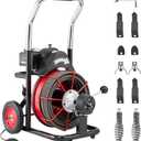VEVOR Drain Cleaner Machine 100FT x 1/2 Inch, Auto Feed Sewer Snake Auger on Wheels, 550W Portable Drain Cleaning Machine with 8 Cutters & Air-activated Foot Switch for 2" to 4" Pipes