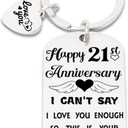 21st Anniversary Keychain for Him Her,Happy 21 Year Anniversary Keepsake ﻿