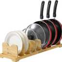 Pots and Pans Organizer Under Cabinet, Cutting Board/Baking Sheets Storage Rack, Adjustable Bamboo Pot Lid Holder, Pot Lid Organizer Inside Cabinet, Pot and Pan Organizers(Natural)